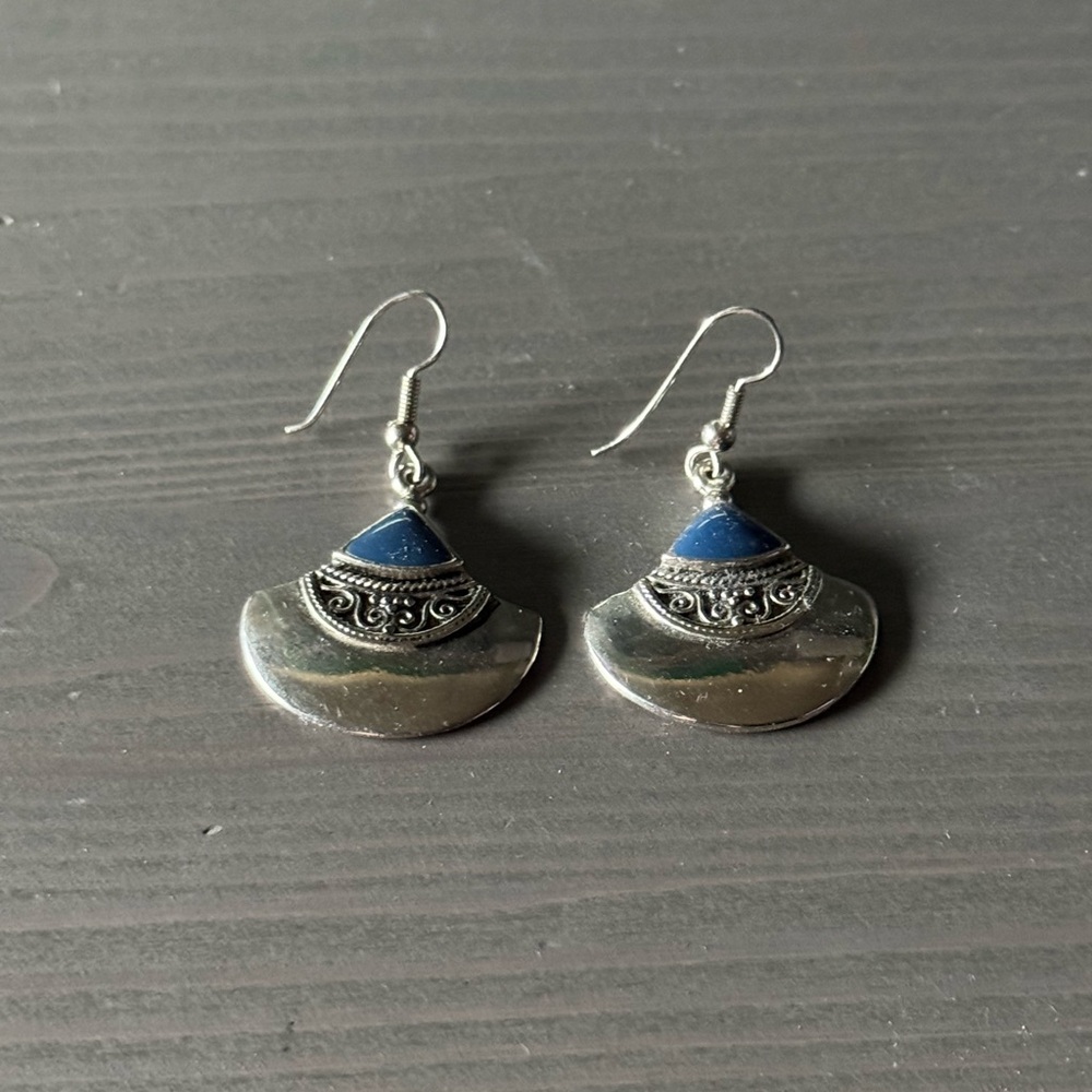 Vintage Silver and Blue Dangly Earrings